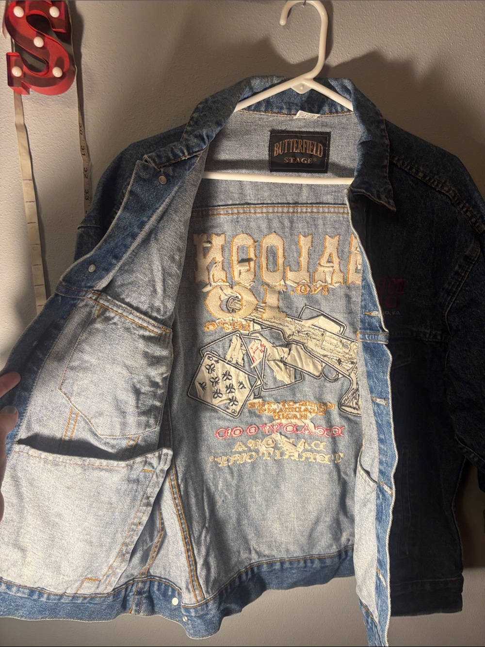 vintage Butterfield stage embroidered jean Jacket / unisex - Picture 5 of 8